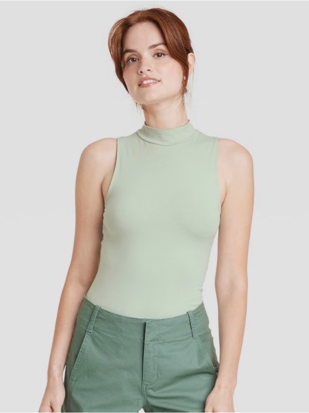 A New Day Sleeveless Mock Neck Tank in Light Sage